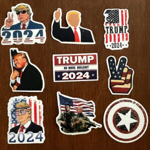 Donald Trump Non-Repeating Decal Sticker 50 pcs for 2024 Presidential Election Campaign Vote Vinyl Stickers for Hydro flask Water Bottles Laptop Computer Skateboard Car Bumper Waterproof Decals