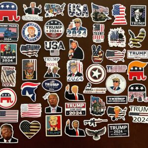 Donald Trump Non-Repeating Decal Sticker 50 pcs for 2024 Presidential Election Campaign Vote Vinyl Stickers for Hydro flask Water Bottles Laptop Computer Skateboard Car Bumper Waterproof Decals