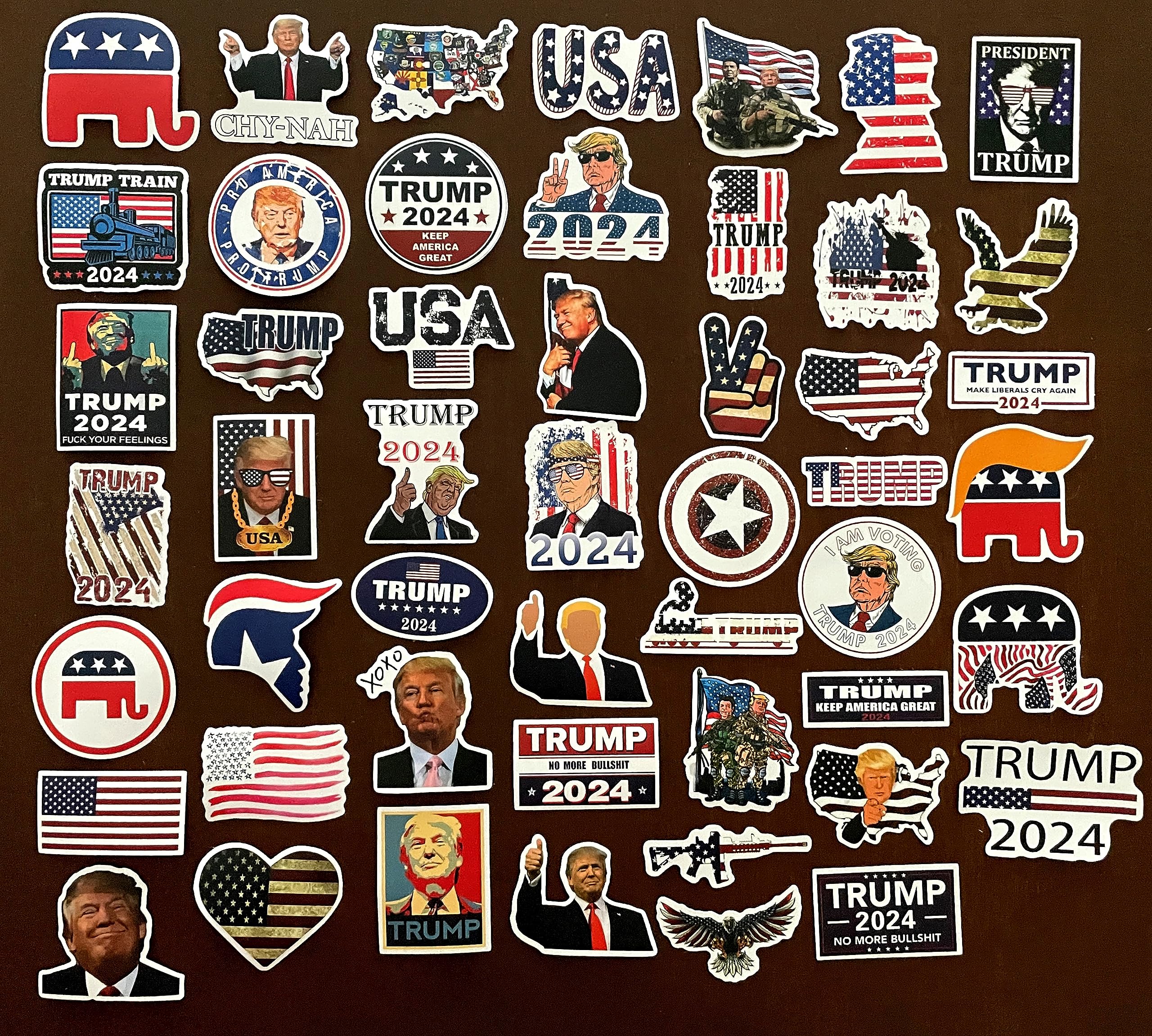 Donald Trump Non-Repeating Decal Sticker 50 pcs for 2024 Presidential Election Campaign Vote Vinyl Stickers for Hydro flask Water Bottles Laptop Computer Skateboard Car Bumper Waterproof Decals