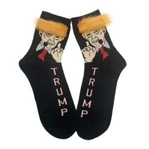 hhsoks trump socks with hair, donald trump realistic hair novelty socks gag gifts with free comb (trump 01)