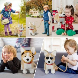 HCdoujoy Corgi Walking Dog Barking Toy, Musical Singing Dancing Dog, Volume Control Interactive Puppy Walk Along with Leash, Wagging Tail Shaking Head, Electronic Dog Stuffed Animal Puppy for Kid