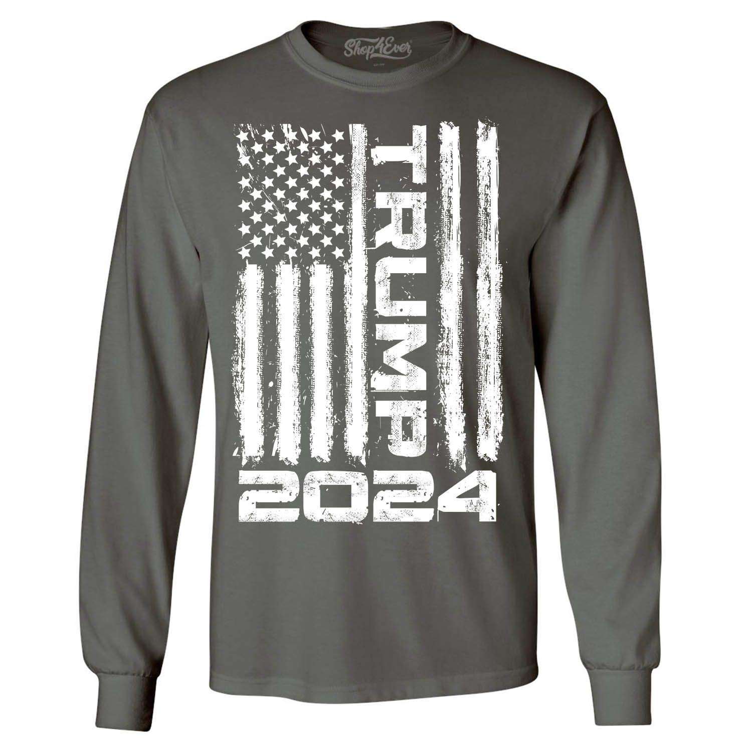 shop4ever Trump Flag 2024 Long Sleeve Shirt Large Charcoal