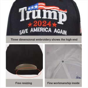 AYRXG 2024 Trump Hat Campaign Rally Save America Again Embroidered Adjustable Black Baseball Cap for Both Men and Women