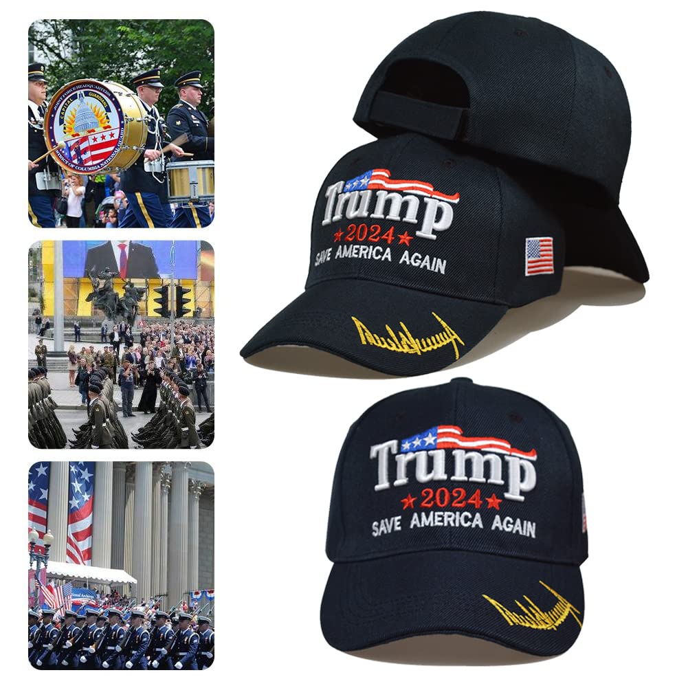 AYRXG 2024 Trump Hat Campaign Rally Save America Again Embroidered Adjustable Black Baseball Cap for Both Men and Women