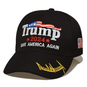 AYRXG 2024 Trump Hat Campaign Rally Save America Again Embroidered Adjustable Black Baseball Cap for Both Men and Women