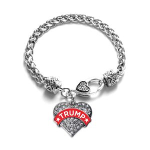 inspired silver - trump supporter braided bracelet for women - silver pave heart charm bracelet with cubic zirconia jewelry