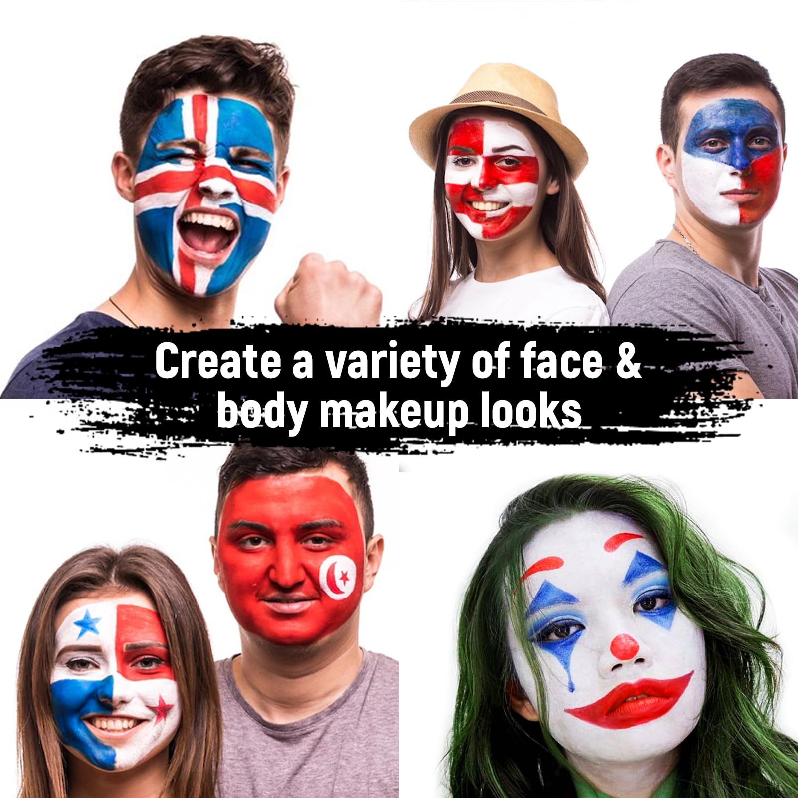 Red White Blue Face Paint - 3 Colors 12g USA American Flag Patriotic Stripe Fan Brush Stick, Face and Body Paint for 4th of July Independence Day, Halloween Cosplay Makeup, Sports Events Party Stuff