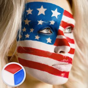 Red White Blue Face Paint - 3 Colors 12g USA American Flag Patriotic Stripe Fan Brush Stick, Face and Body Paint for 4th of July Independence Day, Halloween Cosplay Makeup, Sports Events Party Stuff