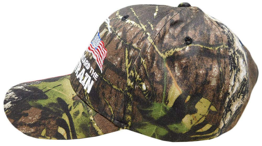 All Aboard The Trump Train 2020 Woodland Camo USA Flag Bill Embroidered Hat Cap