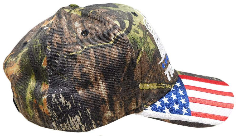 All Aboard The Trump Train 2020 Woodland Camo USA Flag Bill Embroidered Hat Cap