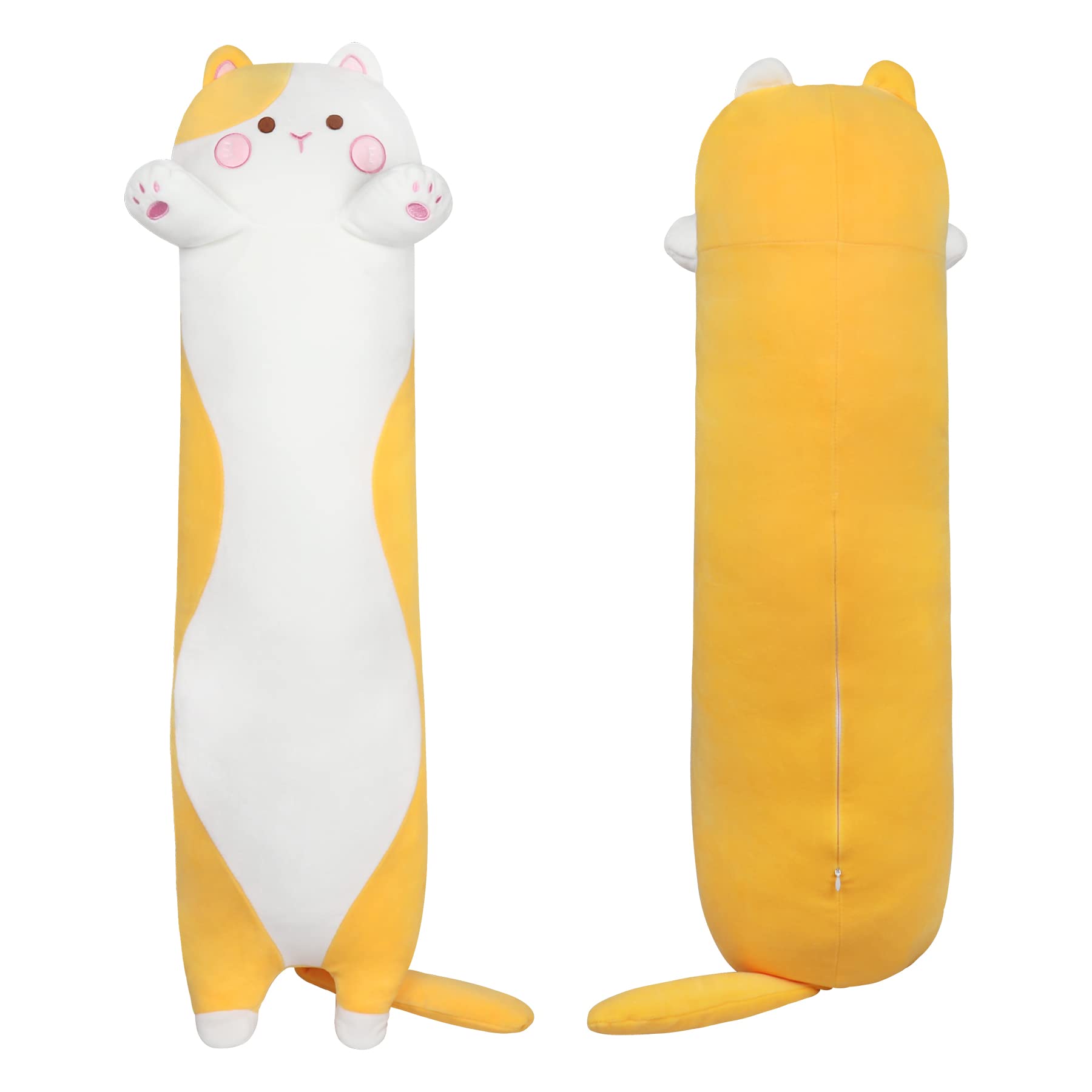 Achwishap Long Yellow Cat Plush Pillow 35.5", 1.7lb Weighted Cat Plush, Long Cuddly Sleeping Hugging Stuffed Animal, Giant Cute Body Pillow, Beloved Plush Toy Gifts at Birthday