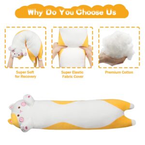 Achwishap Long Yellow Cat Plush Pillow 35.5", 1.7lb Weighted Cat Plush, Long Cuddly Sleeping Hugging Stuffed Animal, Giant Cute Body Pillow, Beloved Plush Toy Gifts at Birthday