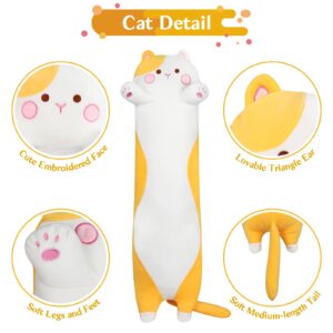 Achwishap Long Yellow Cat Plush Pillow 35.5", 1.7lb Weighted Cat Plush, Long Cuddly Sleeping Hugging Stuffed Animal, Giant Cute Body Pillow, Beloved Plush Toy Gifts at Birthday