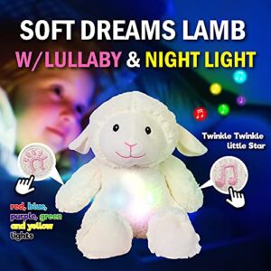 Linzy Toys, 12" Soft Dreams Super Soft Plush Lamb Night Light with Lullabies and soothe The Baby, Huggable Stuffed Animal, Nursery Decor,