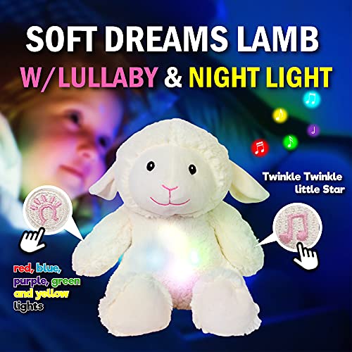 Linzy Toys, 12" Soft Dreams Super Soft Plush Lamb Night Light with Lullabies and soothe The Baby, Huggable Stuffed Animal, Nursery Decor,