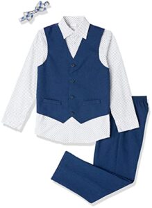 van heusen boys' 4-piece formal suit set, vest, pants, collared dress shirt, and tie, blue jean, 10