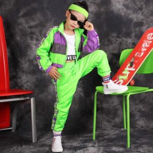 LOLANTA Girls Dance Clothing Set, Hip Hop Modern Jazz Team Performance Costume, Girls Dance Wear Sets (Green, 5-6)