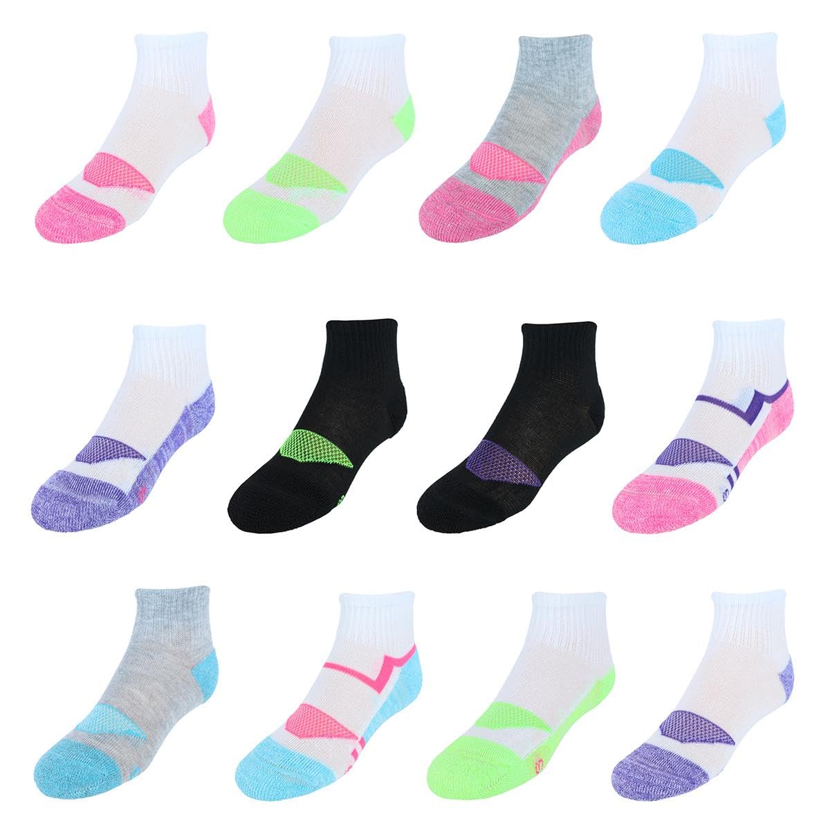 Hanes girls Cool Comfort Ankle Socks, 12-pair Pack fashion liner socks, Assorted, Medium US