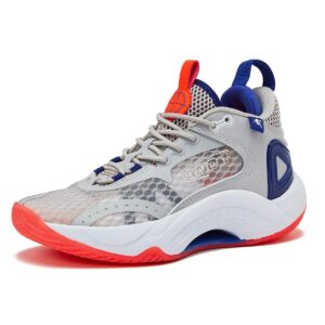 and1 scope girls & boys basketball shoes kids, boys high top sneakers - silver grey/orange, 6 big kid