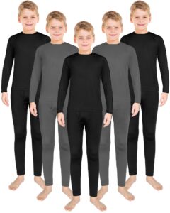 silkfly 5 set boys thermal underwear soft fleece lined long underwear kids base layer top bottom warm set for winter skiing (classic black, classic gray, medium)