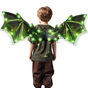 toddler electric dragon wings, kids dinosaur costume wings with led light & music, halloween dino dress-up costumes for boys & girls, green dinosaur toys for kids as christmas birthday party gifts