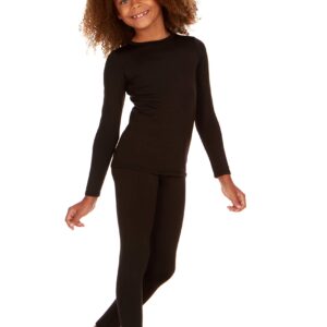 Thermajane Thermal Underwear for Kids Long Johns, Girls Thermal Underwear Set, Base Layer Kids Long Underwear (Black, Large)