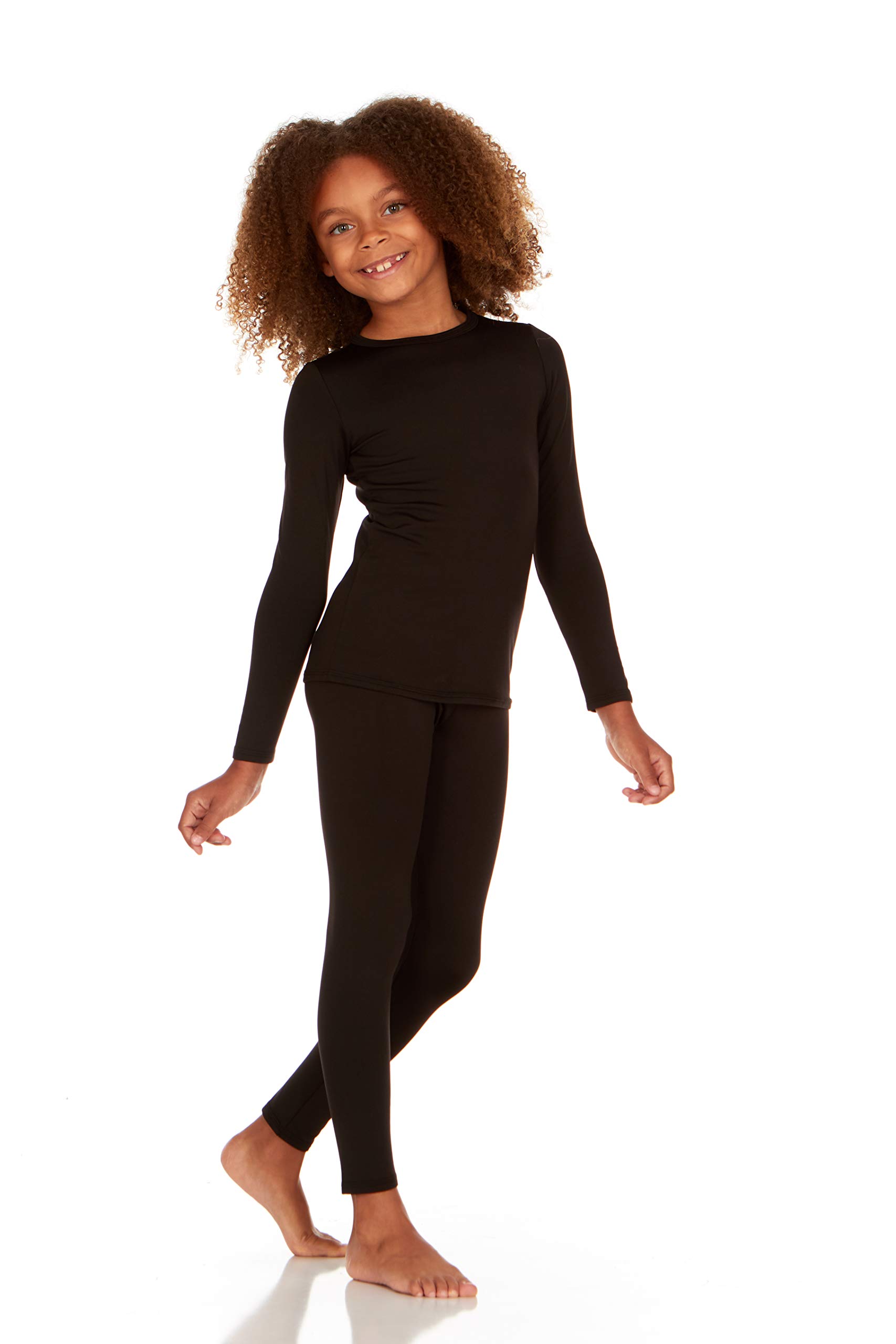 Thermajane Thermal Underwear for Kids Long Johns, Girls Thermal Underwear Set, Base Layer Kids Long Underwear (Black, Large)