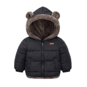 toddler boys girls winter coat bear ears hooded with pocket jacket two sided wear fleece thicken windproof zipper warm outwears soft comfort breathable trips vacation hairy overcoats