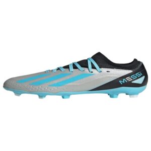 adidas x crazyfast messi.3 firm ground sneaker, silver metallic/bliss blue/core black, 6 us unisex big kid