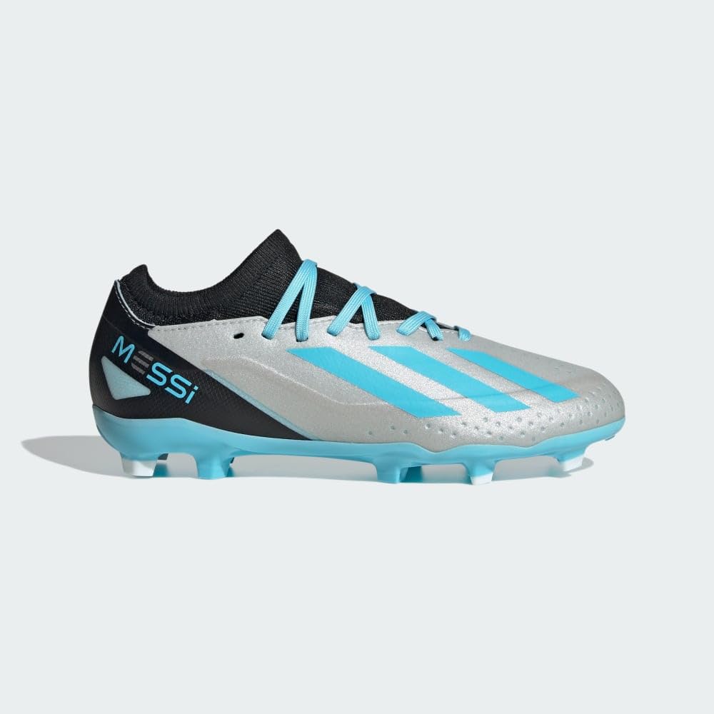 adidas X Crazyfast Messi.3 Firm Ground Sneaker, Silver Metallic/Bliss Blue/Core Black, 6 US Unisex Big Kid