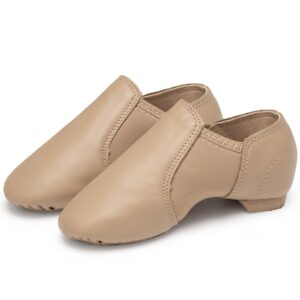 stelle jazz shoes for girls and boys slip-on leather dance shoes (toddler/little kid/big kid)(sj05-tan,1ml