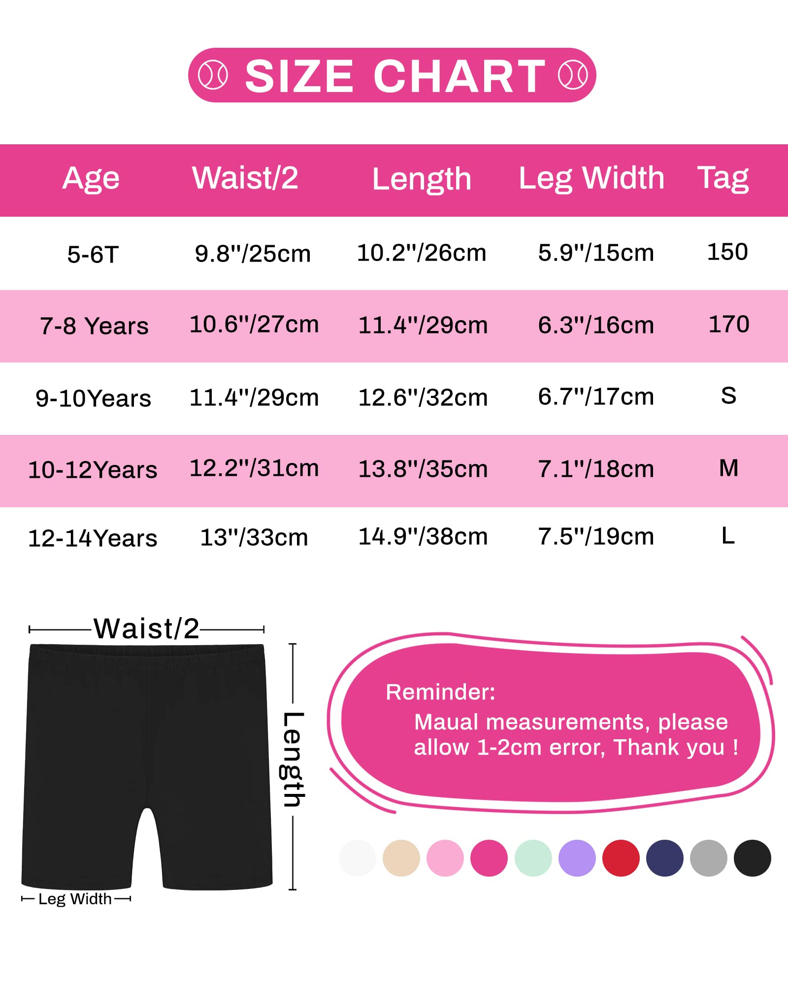 Auranso Girls Bike Shorts Dance Breathable and Safety Biker Under Dress Shorts Black 9-10 Years