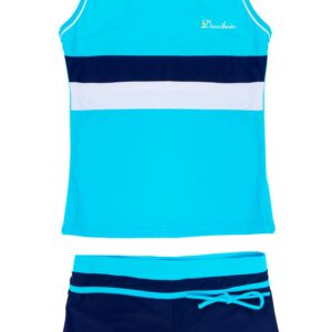 KABETY Little Girls Summer Two Piece Boyshort Fashion Tankini Swimsuit (Blue, 10-11=3XL)