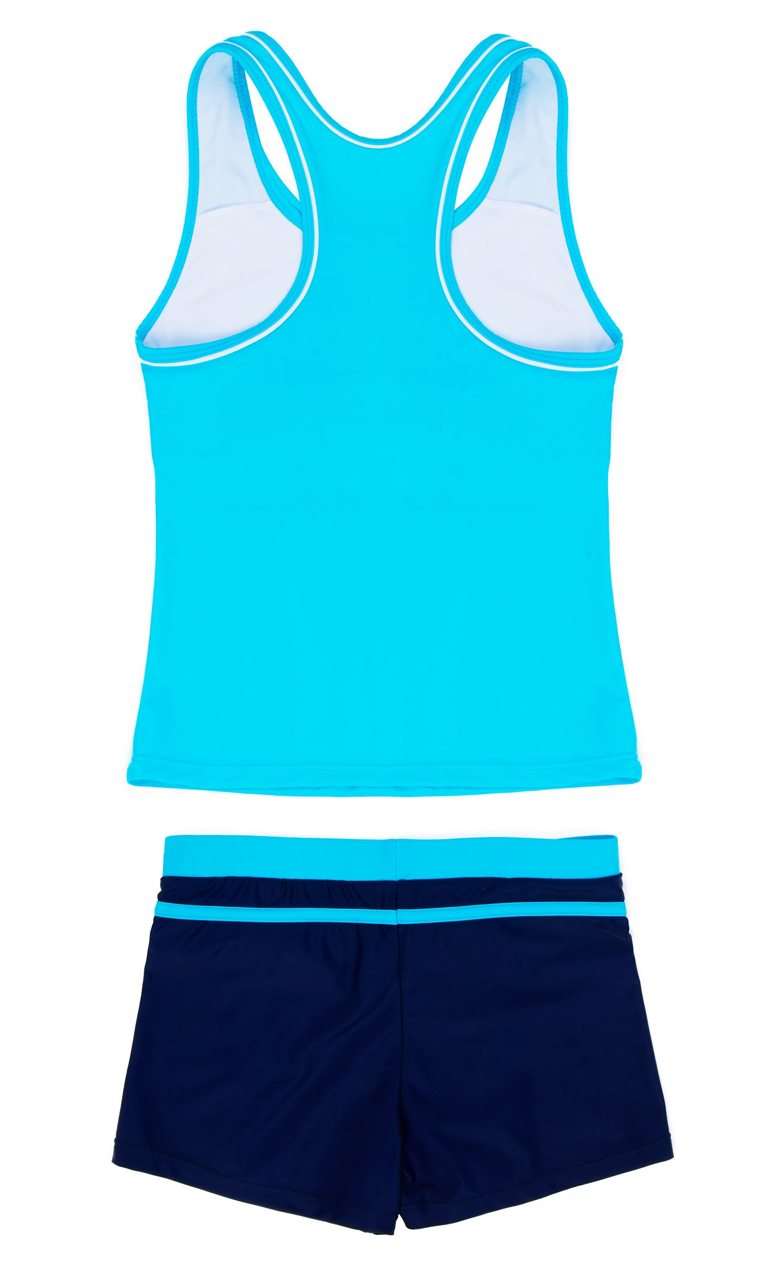 KABETY Little Girls Summer Two Piece Boyshort Fashion Tankini Swimsuit (Blue, 10-11=3XL)