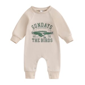 Baby Boys Girls Sundays are for The Birds Eagles Jumpsuit Crew Neck Long Sleeve Romper Fall Newborn Football Outfits (Khaki, 6-12 Months)