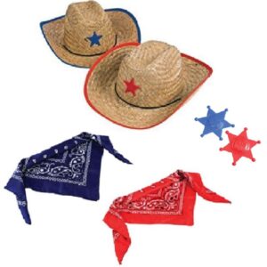 Novelty Treasures Costume Play Set Child Western Cowboy Hat, Plastic Sheriff Badge, and Matching Bandana Scarf (2 Sets)