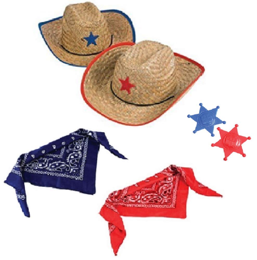 Novelty Treasures Costume Play Set Child Western Cowboy Hat, Plastic Sheriff Badge, and Matching Bandana Scarf (2 Sets)