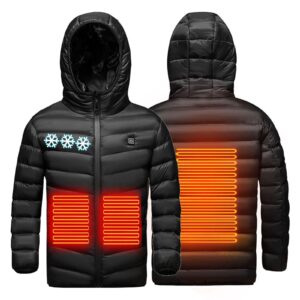 Boys Girls Winter Heated Jacket USB Electric Heating Hooded Coats for Kids 3 Adjustable Temperature Heated Jacket with Hood Snowflakes Printed Down Jacket Heated Clothing for Riding Skiing Fishing