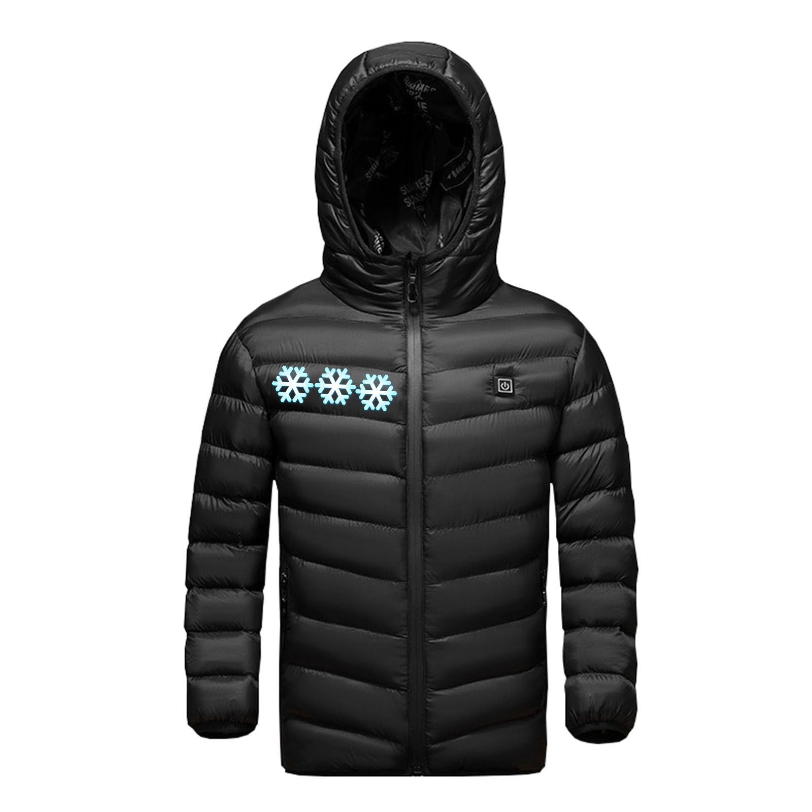 Boys Girls Winter Heated Jacket USB Electric Heating Hooded Coats for Kids 3 Adjustable Temperature Heated Jacket with Hood Snowflakes Printed Down Jacket Heated Clothing for Riding Skiing Fishing