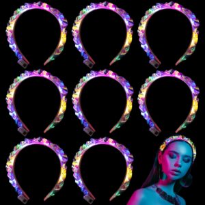 Tigeen Light up Headband Led Headband Led Face Jewelry Glow Headband Led Crown Light up Hair Accessories for Girls Women Valentine's Day Party Favors(8 Pcs)