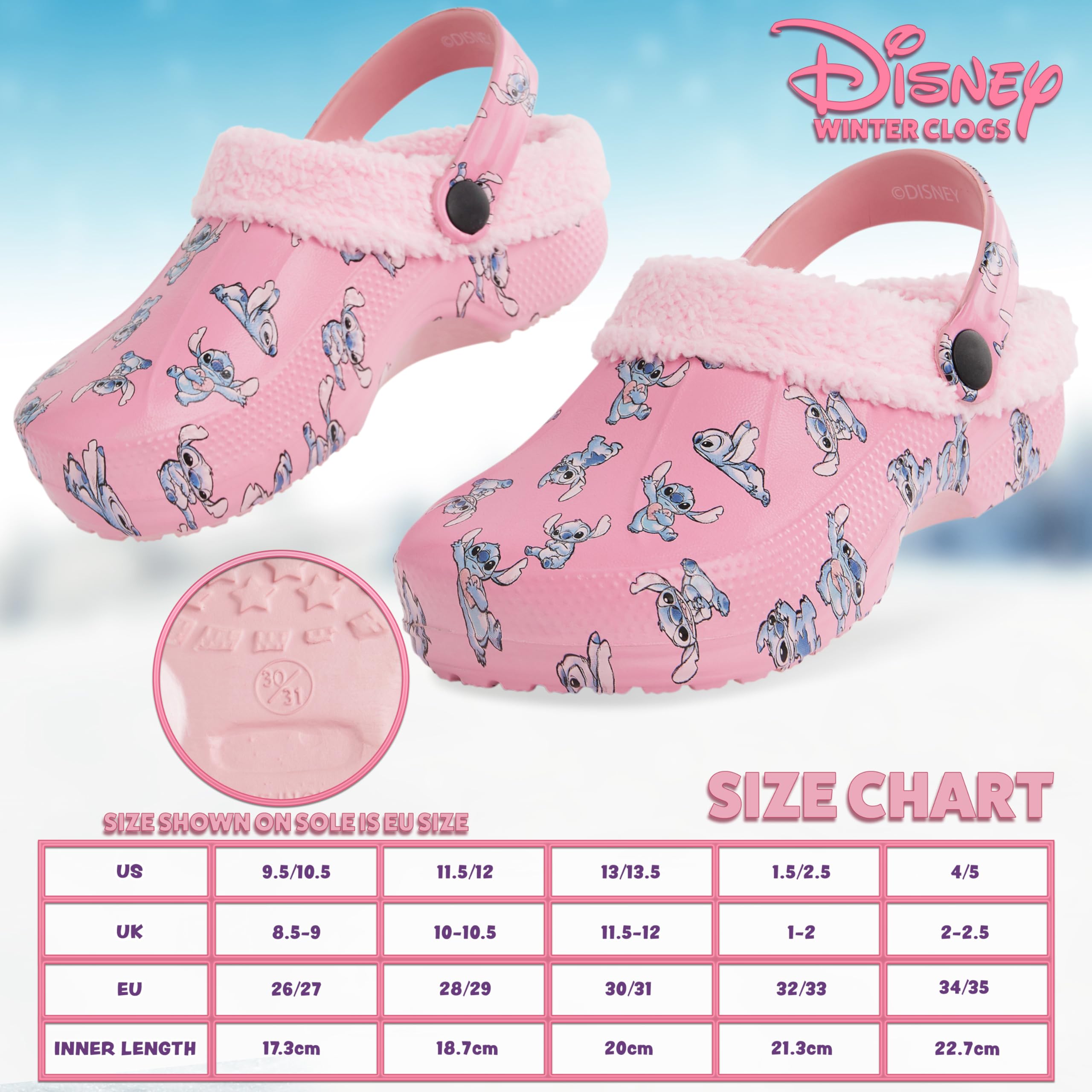 Disney Stitch Girls Clogs - Fleece Lined Clogs - Stitch Gifts (Pink Stitch, 1.5-2.5)