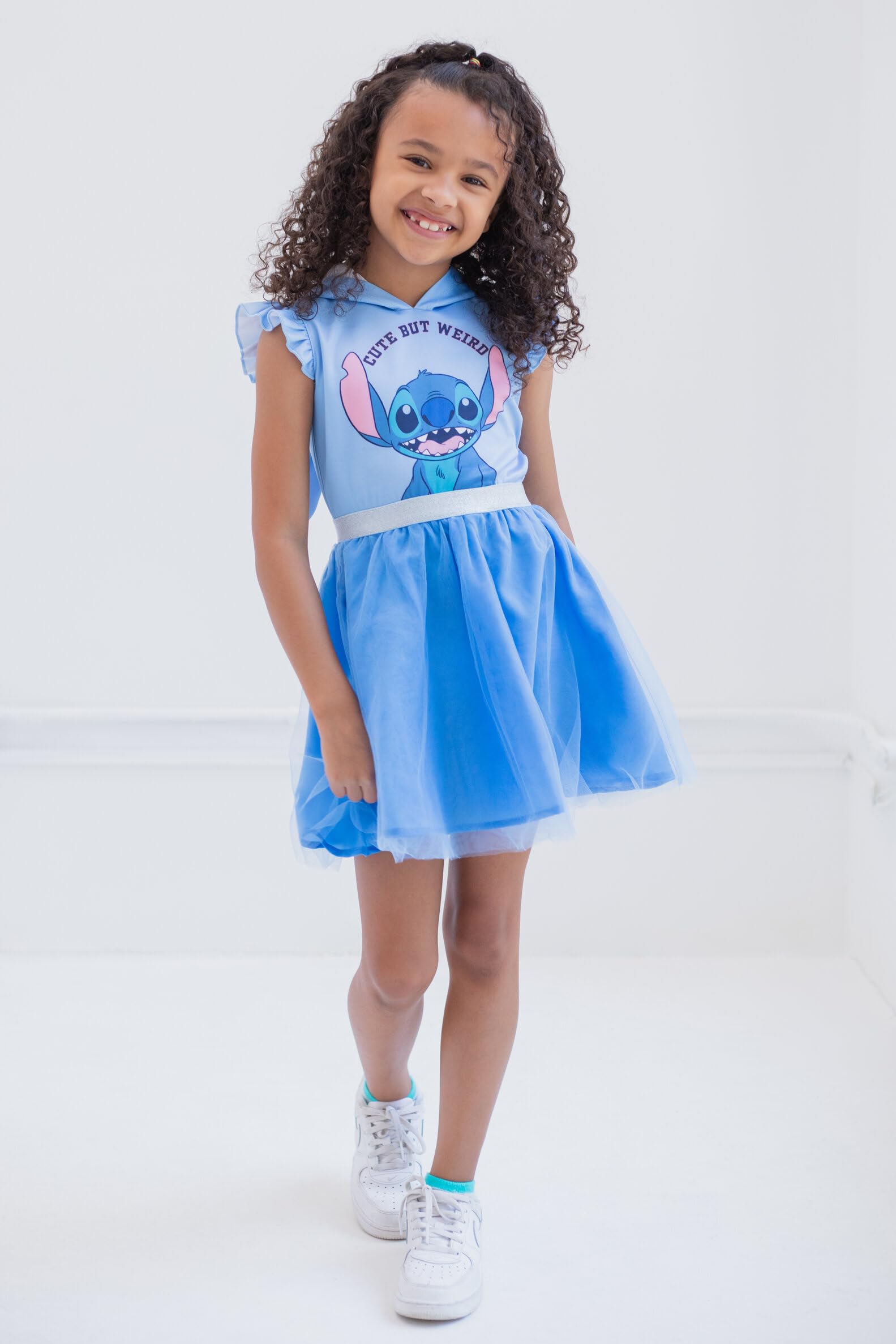 Disney Lilo & Stitch Little Girls Mesh Cosplay Short Sleeve Dress Blue 5