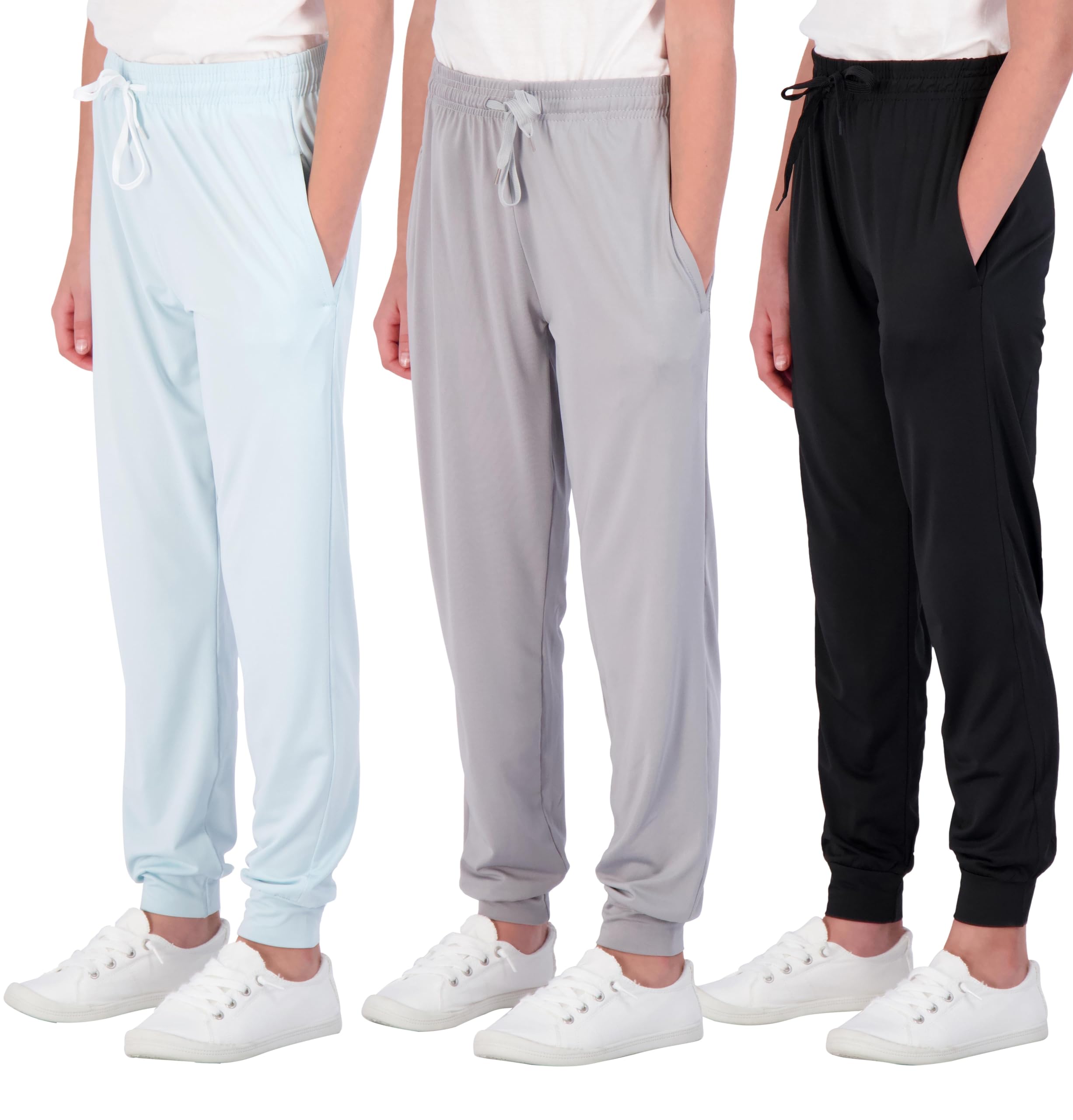 3 Pack: Girls Dry Fit Soft Sweatpants Girls Joggers Teen PJ Pants Athletic Warmup Basic Casual Sweatpants Sports Kids Clothing Clothes Youth Children Sweats Pant Running Leggings -Set 3, M (10/12)