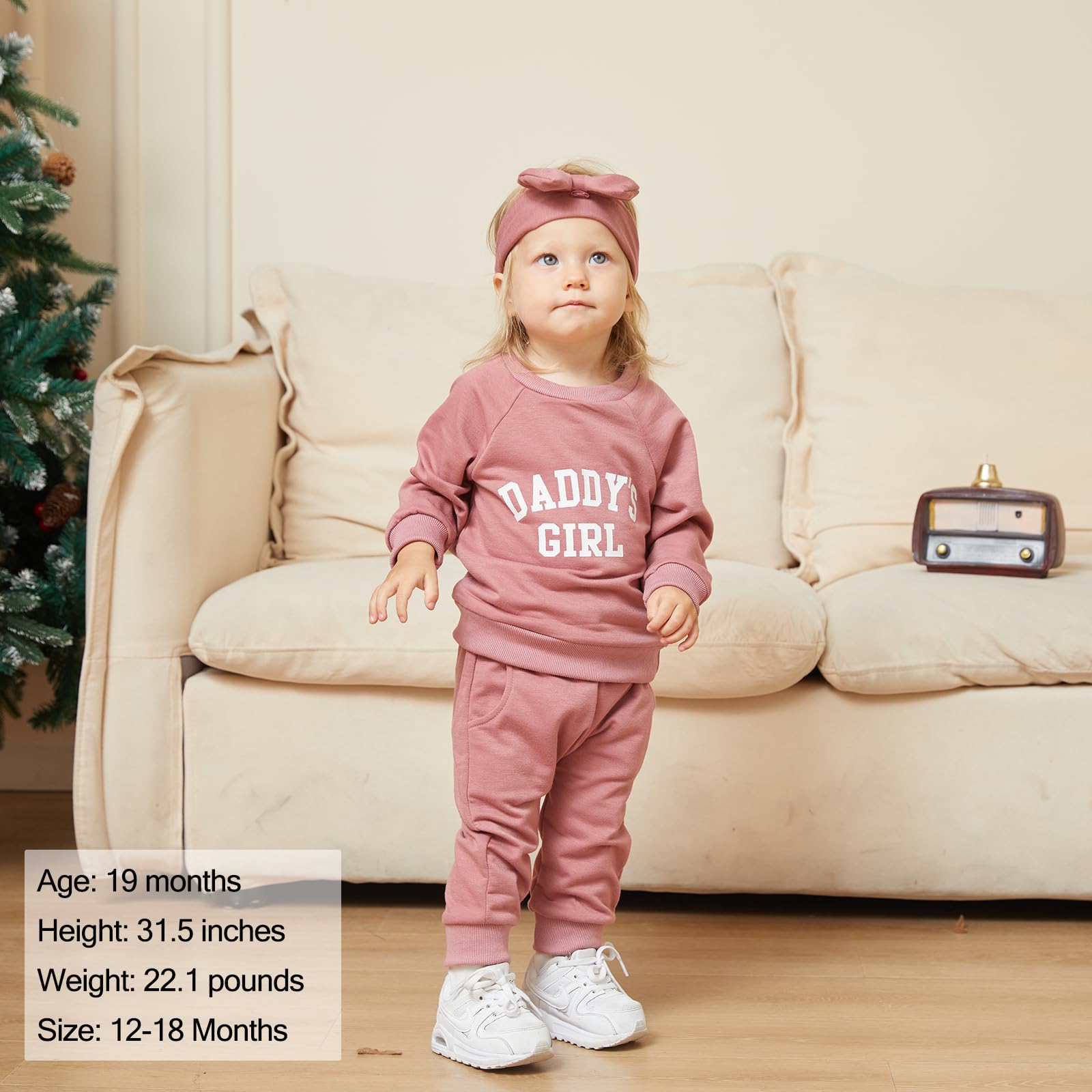 AMAWMW Daddys Girl Baby Winter Clothes Long Sleeve Sweatshirts Pants Outfits Gifts 12 18 Months Pink Pockets