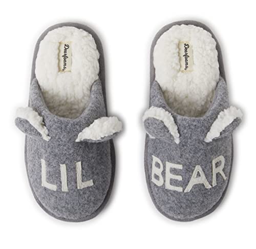 Dearfoams Easter Basket Stuffers Gifts for Kids Toddler Baby Slipper, Light Grey Lil Bear, 1 US Unisex big