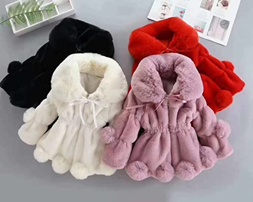 DDJFTU Kids Girls Autumn and Winter Warm Plush Coat Clothes Outwear Overcoat Ear Hooded Faux Fur Thicken Fleece Toddler