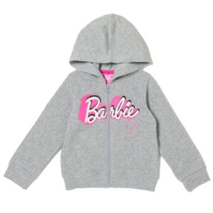 Barbie Little Girls Zip Up Fleece Hoodie Graphic T-Shirt and Leggings 3 Piece Outfit Set Gray 6