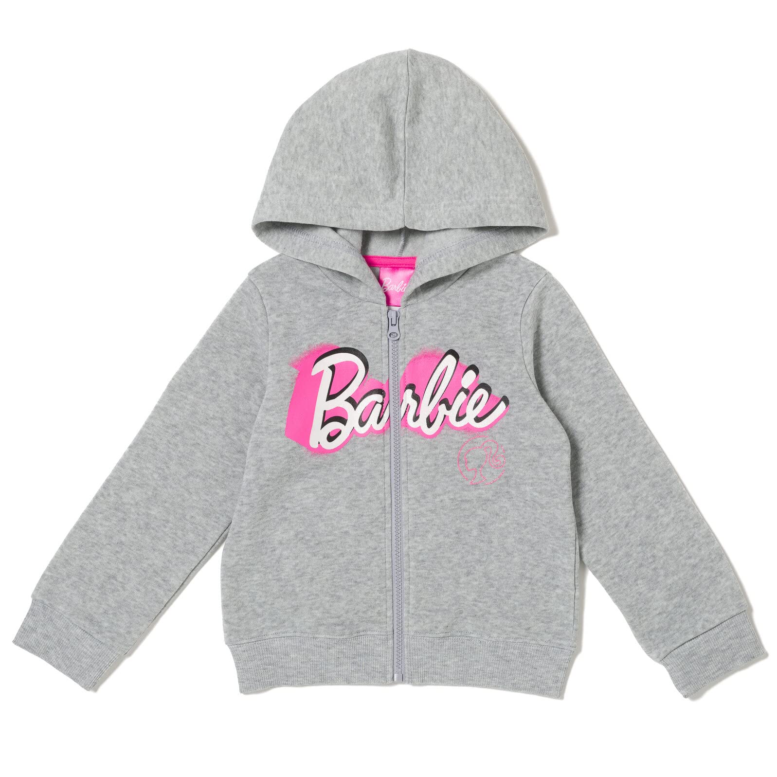 Barbie Little Girls Zip Up Fleece Hoodie Graphic T-Shirt and Leggings 3 Piece Outfit Set Gray 6