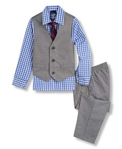 izod little boys 4-piece formal suit vest set, medium blue/grey, 6