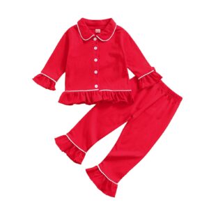 MAINESAKA Toddler Baby Girl Boy Christmas Pajamas Set Button-Up Shirt Top+Pants Bottoms Sleepwear Loungewear Gifts for Kids (A Red 3, 12-18 Months)